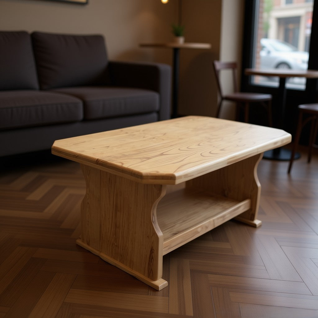 Rustic Wooden Coffee Table – Handmade Solid Wood, Farmhouse Style with Storage Shelf