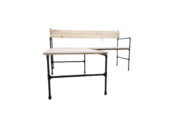 Rustic Wooden Corner Bench Set – Handmade Industrial Seating