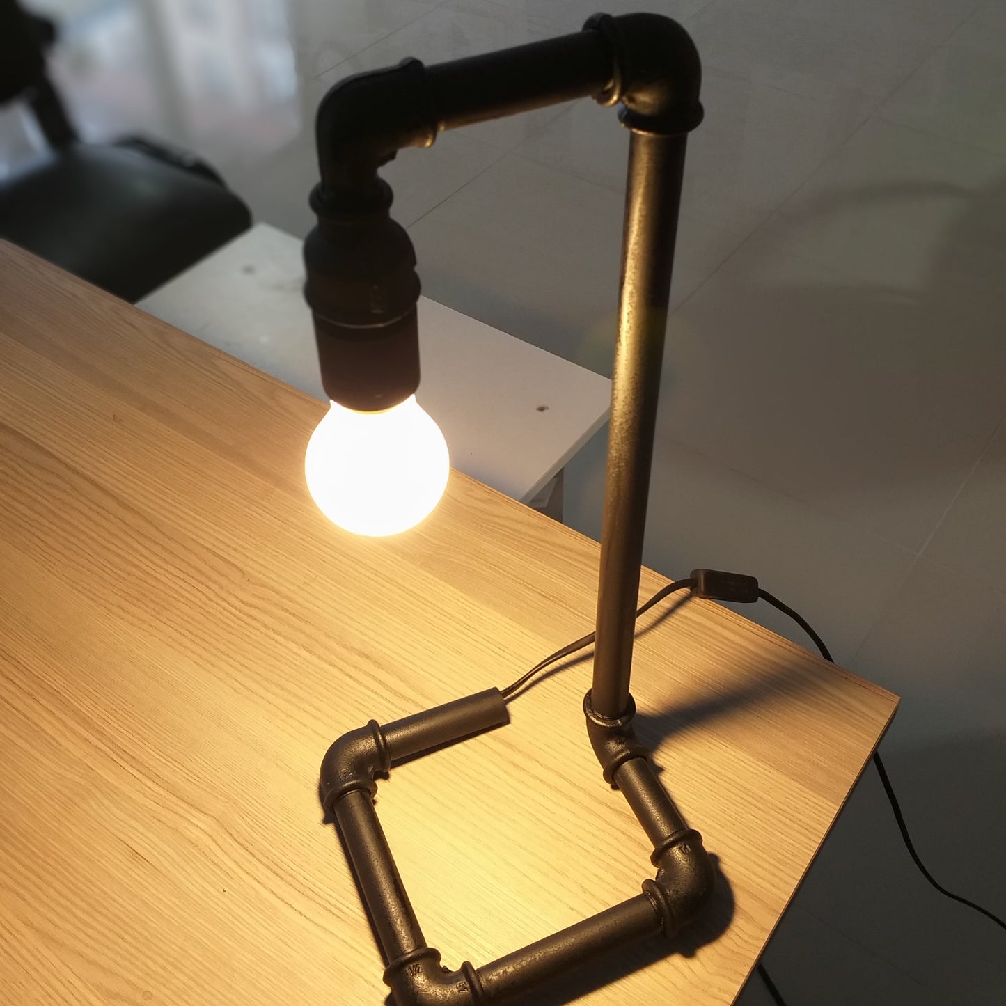 Table Top Decorative Lighting , Industrial Rustic Pipe Table Lamp – Handmade Steampunk Edison Desk Light