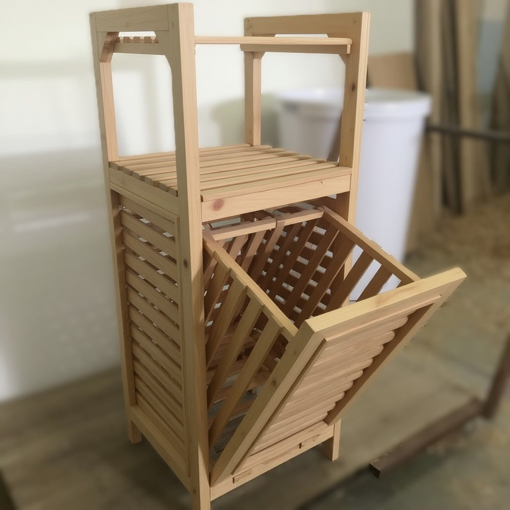 Multi-Purpose Wooden Organizer β Laundry Hamper, Bread Storage & Shelf Rack | Rustic Home Decor
