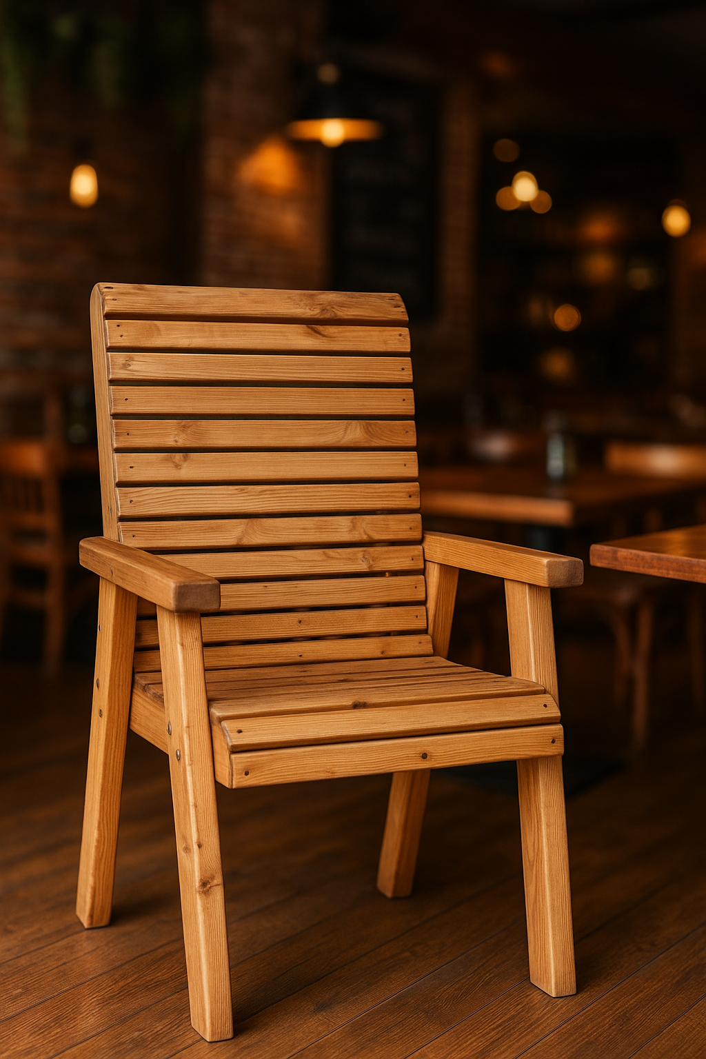 Rustic Solid Wood Slatted Armchair