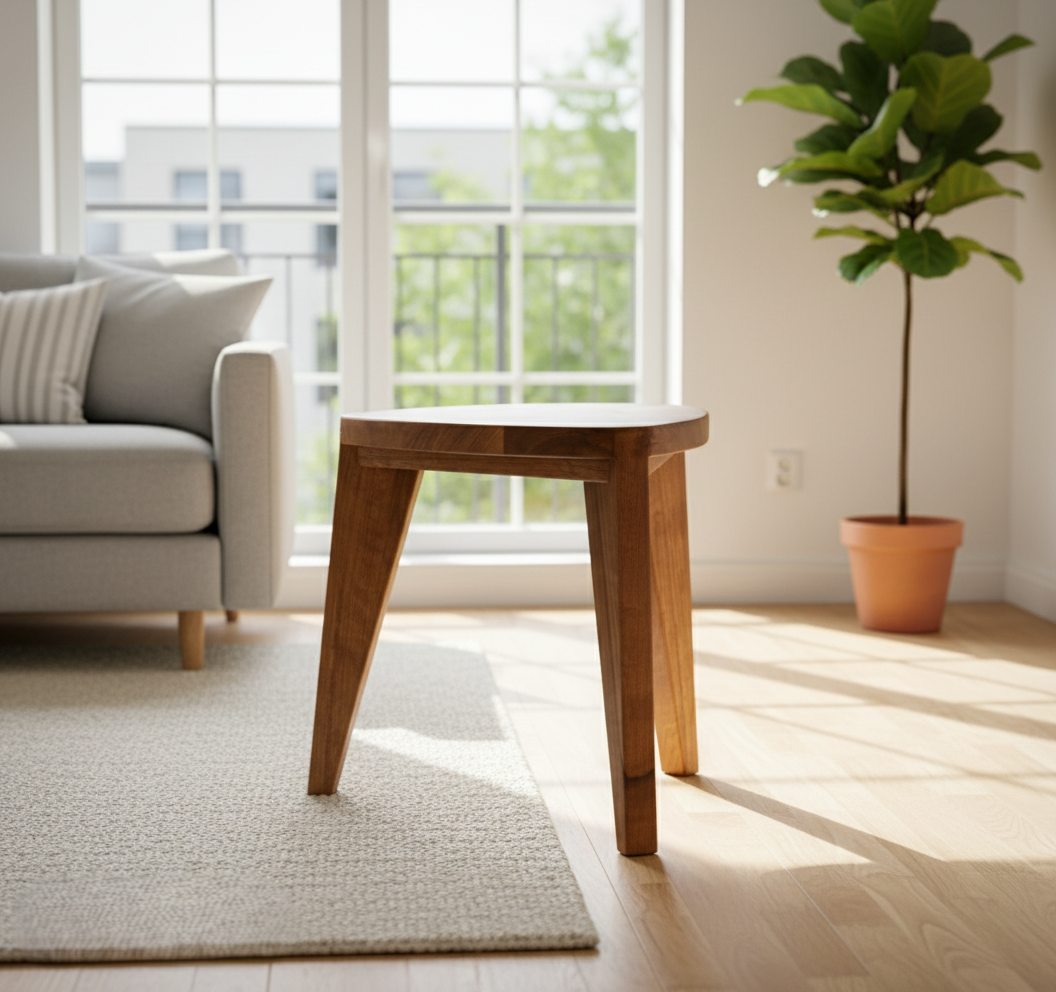 Rustic Wooden Stool – Handmade Small Bench, Solid Wood Farmhouse Tabouret, Minimalist Decor Seat