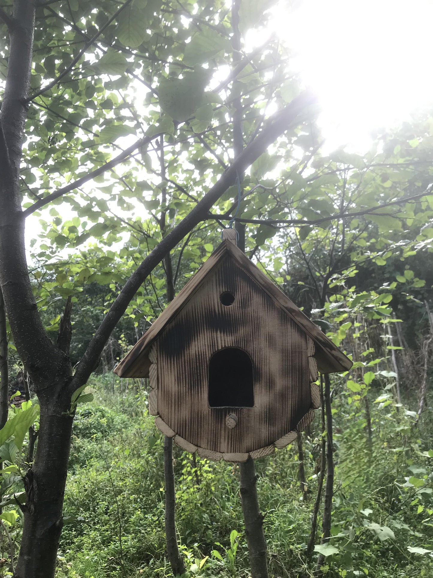 Handmade Wooden Birdhouse – Rustic Outdoor Bird Nest Box for Garden, Balcony & Backyard | Natural Wood Bird Feeder Shelter