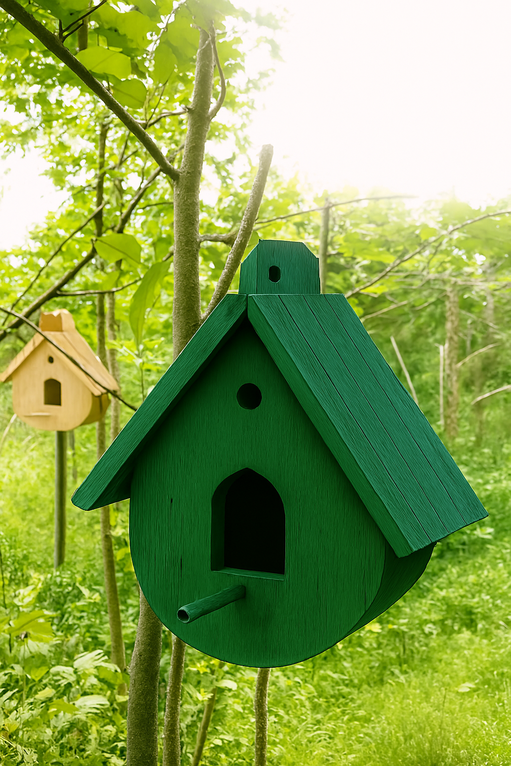 Handmade Wooden Birdhouse – Rustic Outdoor Bird Nest Box for Garden, Balcony & Backyard | Natural Wood Bird Feeder Shelter