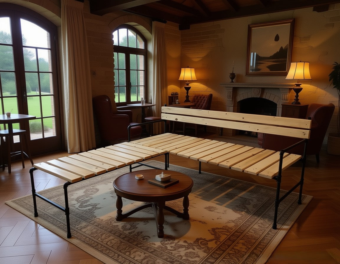 Rustic Wooden Corner Bench Set – Handmade Industrial Seating