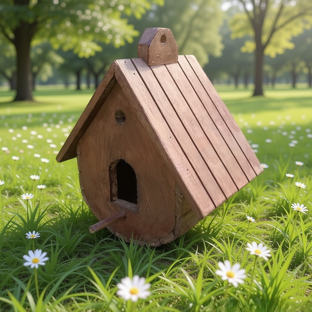 Handmade Wooden Birdhouse – Rustic Outdoor Bird Nest Box for Garden, Balcony & Backyard | Natural Wood Bird Feeder Shelter