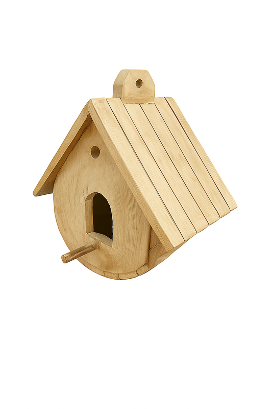 Handmade Wooden Birdhouse – Rustic Outdoor Bird Nest Box for Garden, Balcony & Backyard | Natural Wood Bird Feeder Shelter