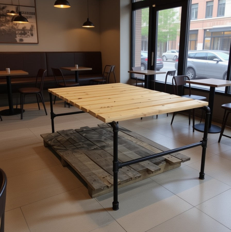 Handmade Rustic Wooden Bench – Industrial Pipe Base Multi-Purpose Solid Seating & Coffee Table