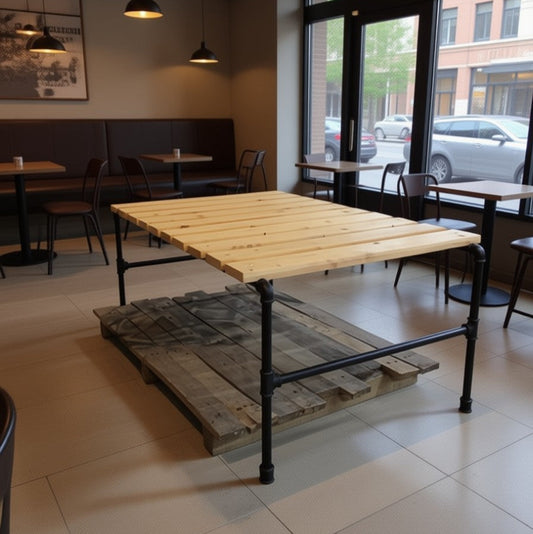 Handmade Rustic Wooden Bench – Industrial Pipe Base Multi-Purpose Solid Seating & Coffee Table