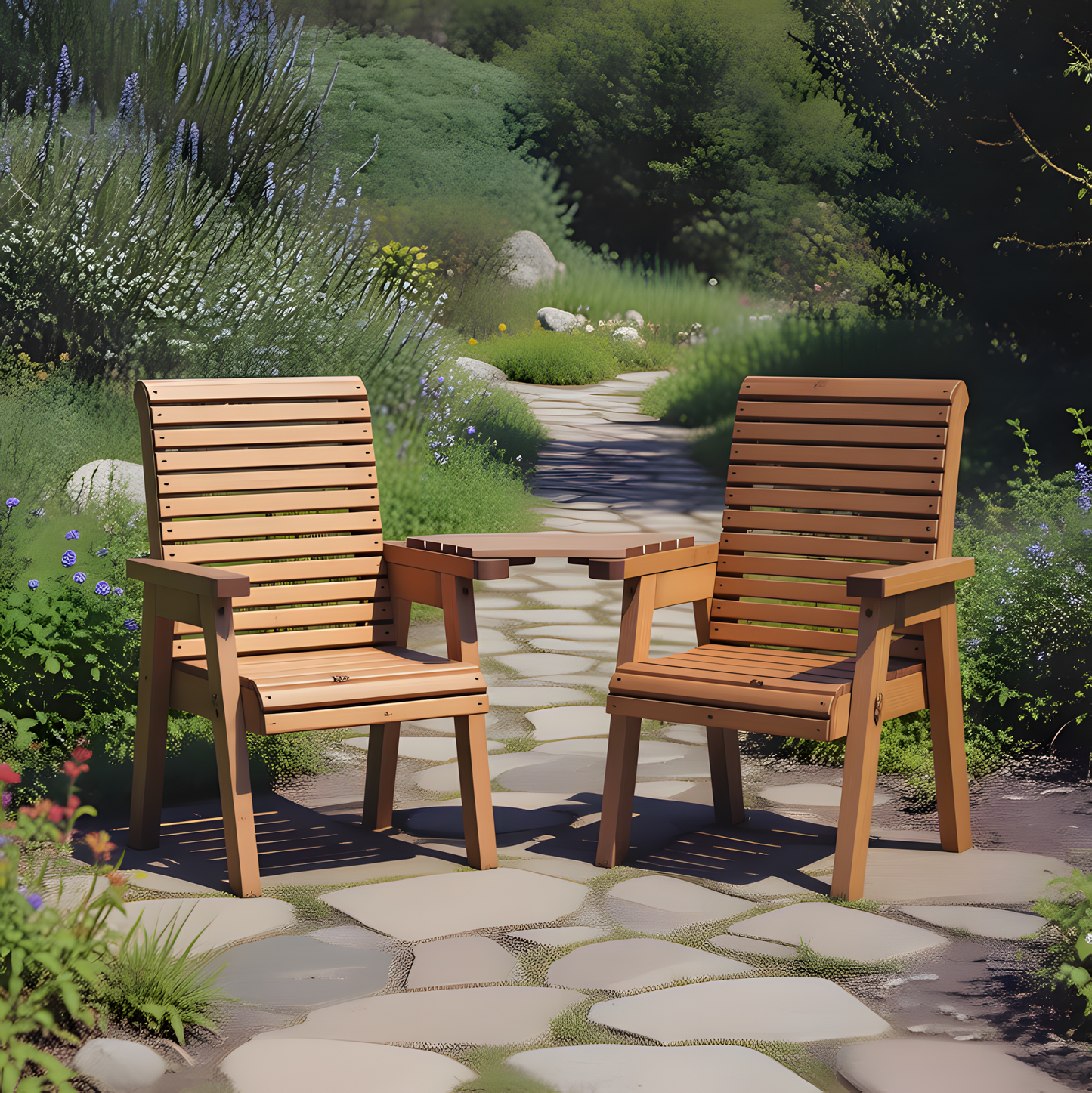 Rustic Solid Wood Slatted Armchair
