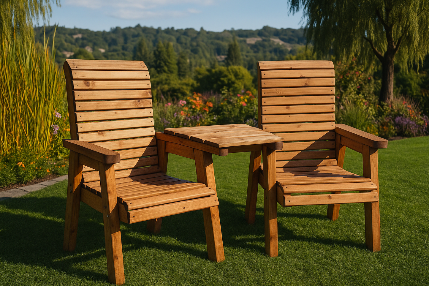 Rustic Solid Wood Slatted Armchair