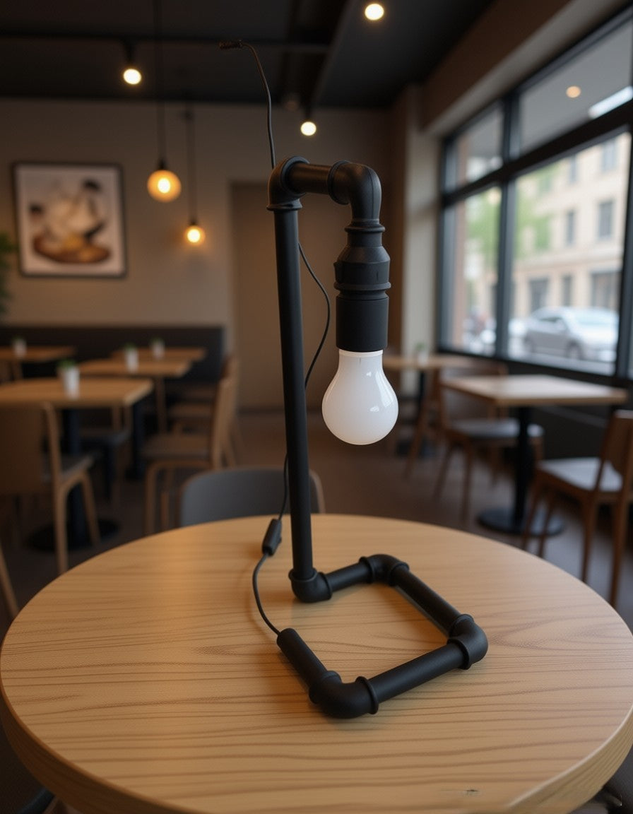 Table Top Decorative Lighting , Industrial Rustic Pipe Table Lamp – Handmade Steampunk Edison Desk Light