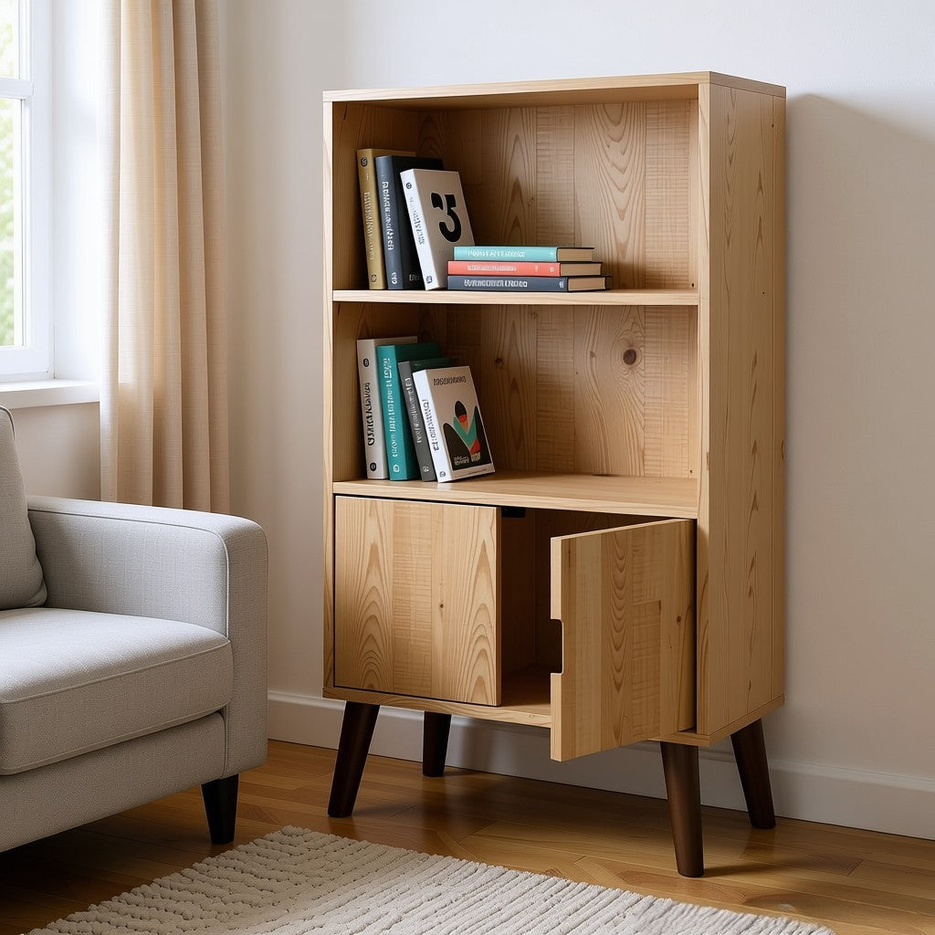 Rustic Wooden Bookcase | Solid Wood Library Cabinet | Handmade Furniture