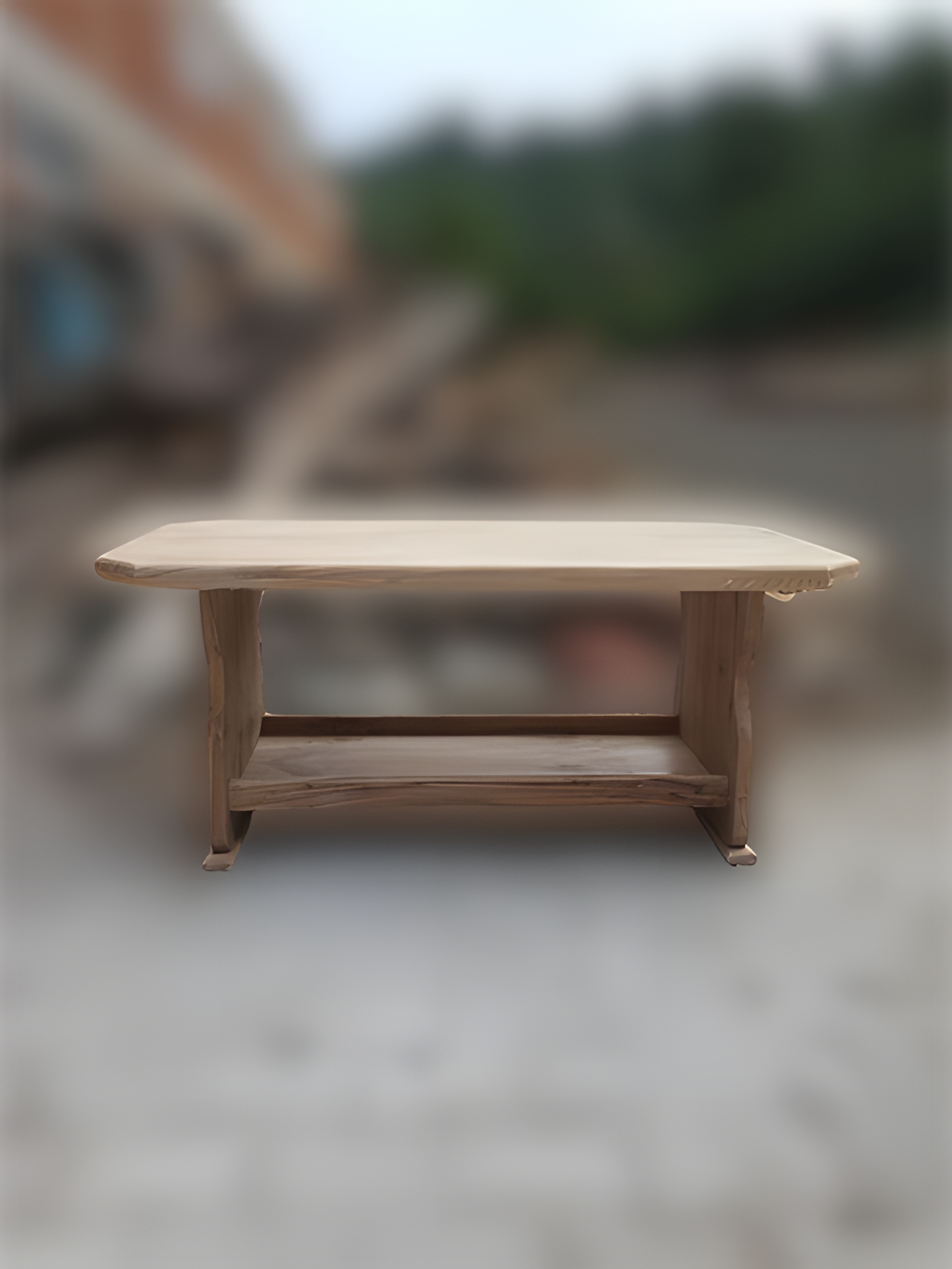 Rustic Wooden Coffee Table – Handmade Solid Wood, Farmhouse Style with Storage Shelf