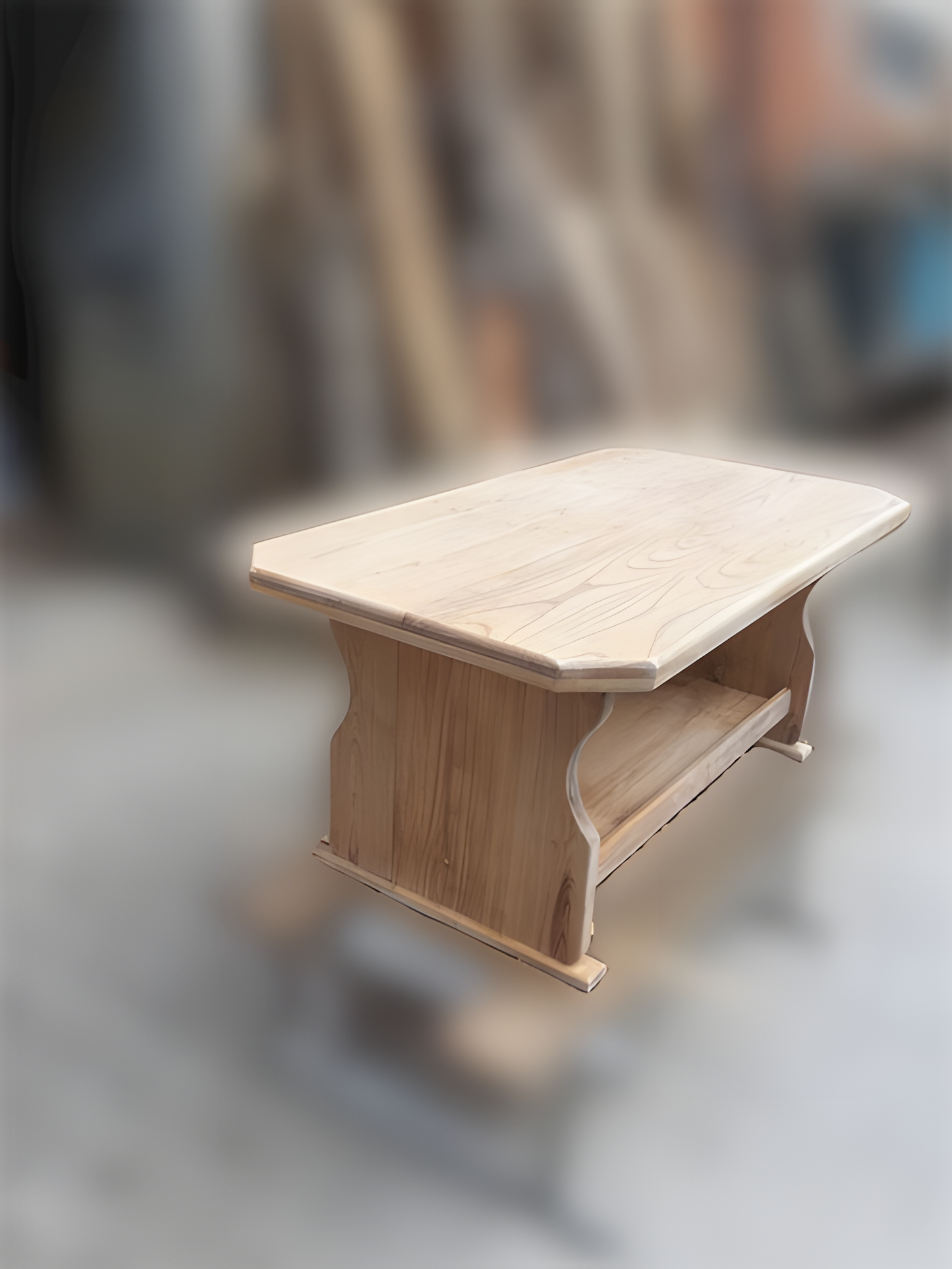Rustic Wooden Coffee Table – Handmade Solid Wood, Farmhouse Style with Storage Shelf