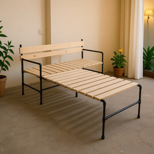 Rustic Wooden Corner Bench Set – Handmade Industrial Seating