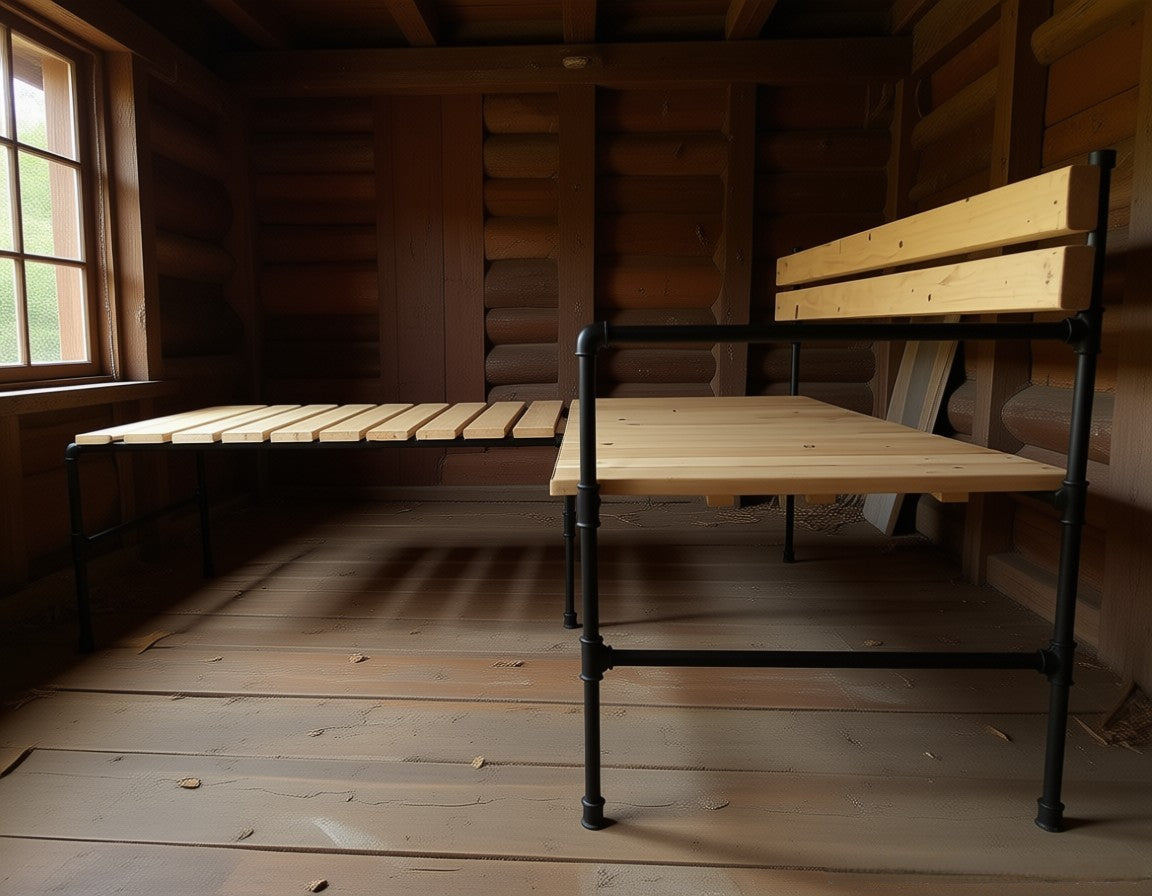 Rustic Wooden Corner Bench Set – Handmade Industrial Seating