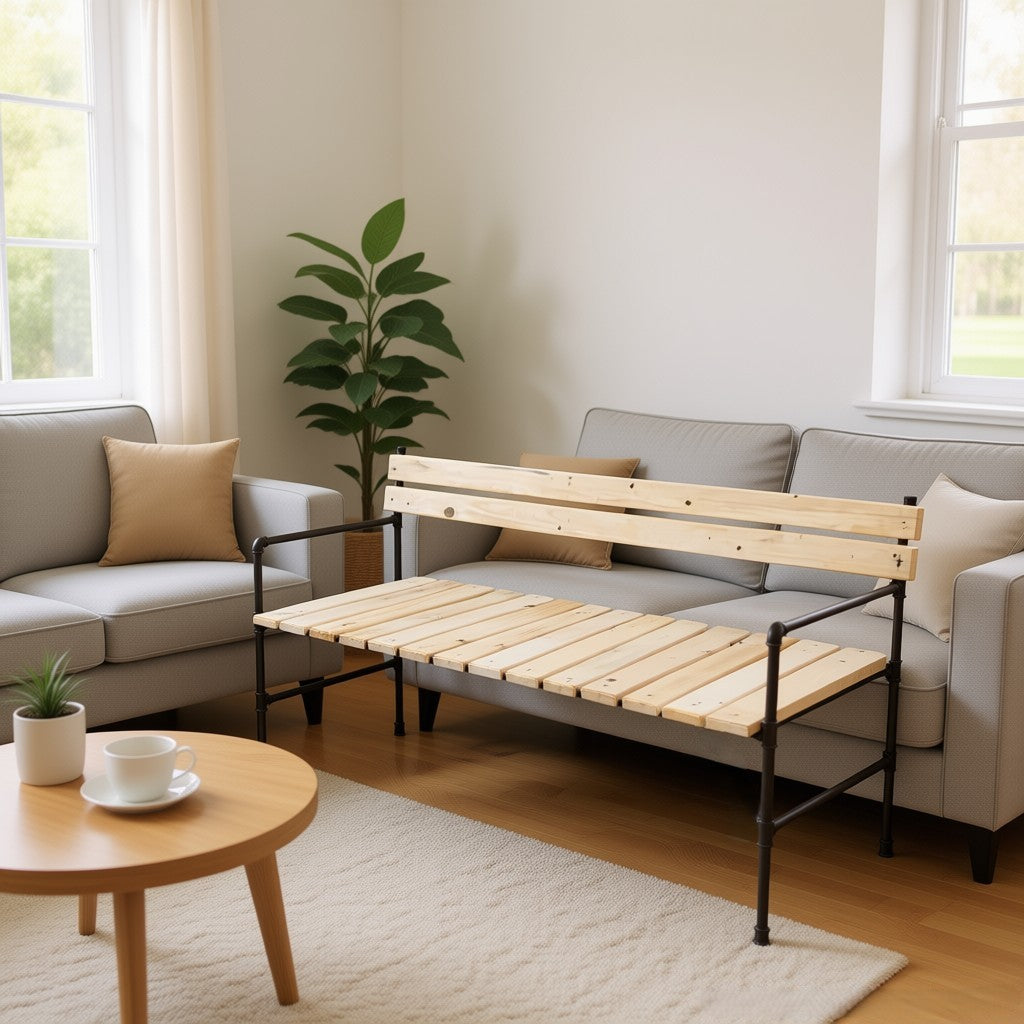 Handmade Rustic Wooden Bench with Backrest - Industrial Pipe Solid Seating Area for Homes and Cafes