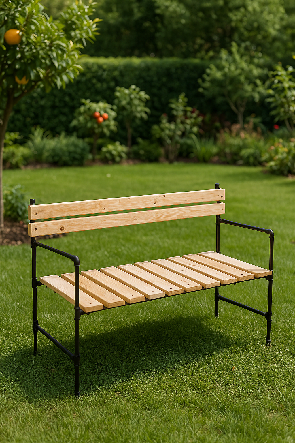 Handmade Rustic Wooden Bench with Backrest - Industrial Pipe Solid Seating Area for Homes and Cafes