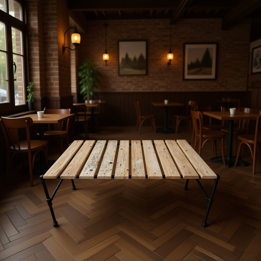 Handmade Rustic Wooden Bench – Industrial Pipe Base Multi-Purpose Solid Seating & Coffee Table