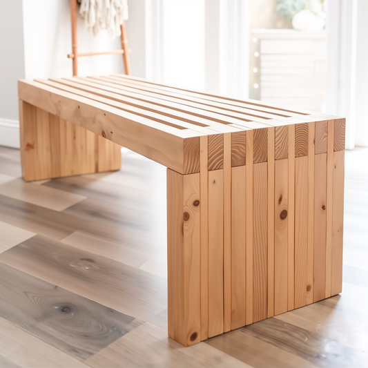 Handmade Wooden Bench | Minimalist Rustic Solid Wood Seating | Modern Farmhouse Decor