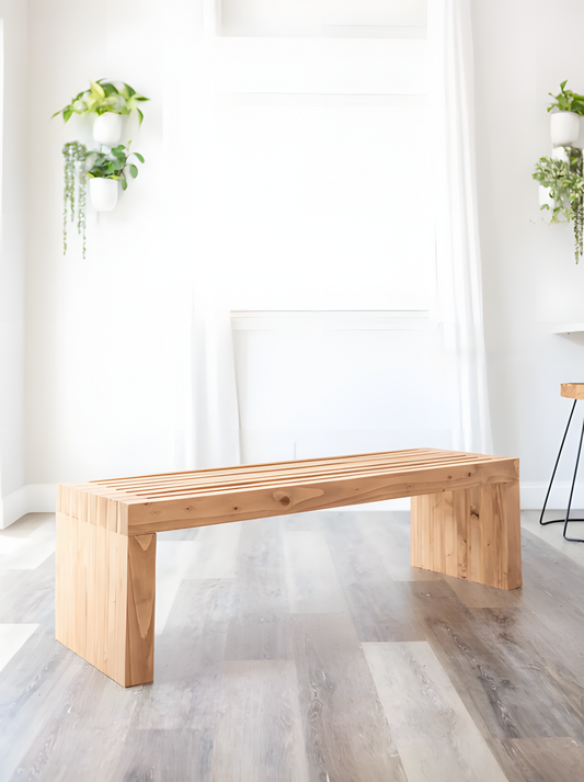 Handmade Wooden Bench | Minimalist Rustic Solid Wood Seating | Modern Farmhouse Decor