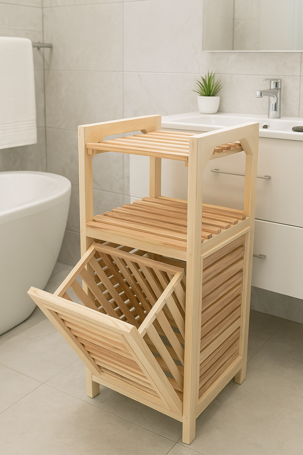 Multi-Purpose Wooden Organizer β Laundry Hamper, Bread Storage & Shelf Rack | Rustic Home Decor