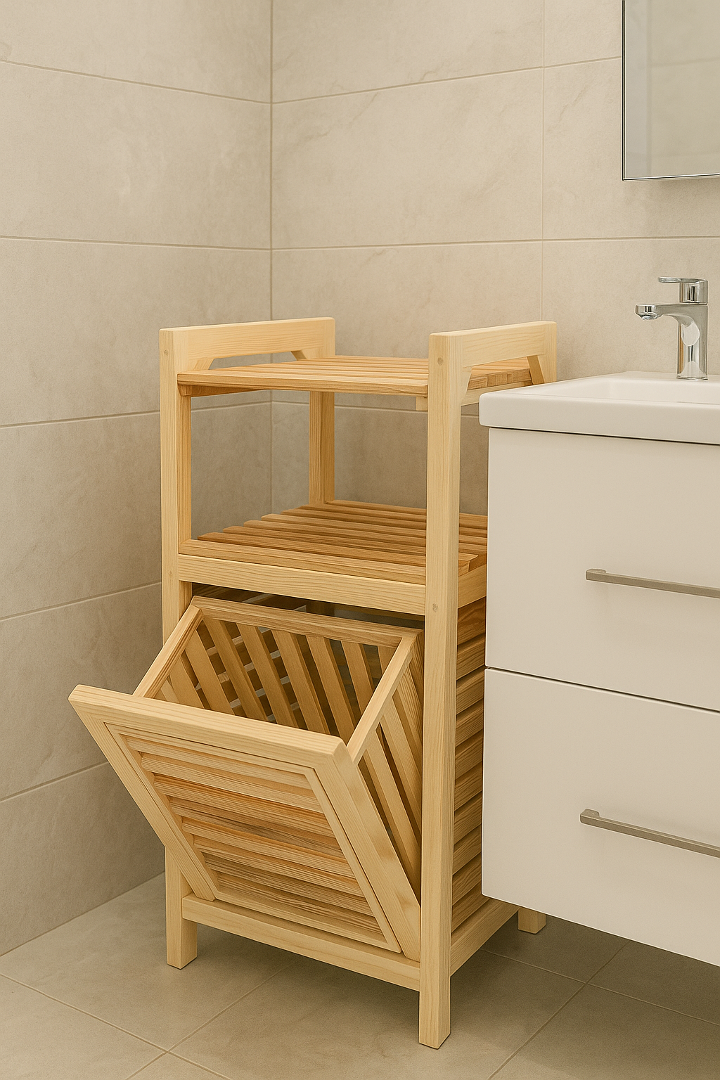 Multi-Purpose Wooden Organizer β Laundry Hamper, Bread Storage & Shelf Rack | Rustic Home Decor