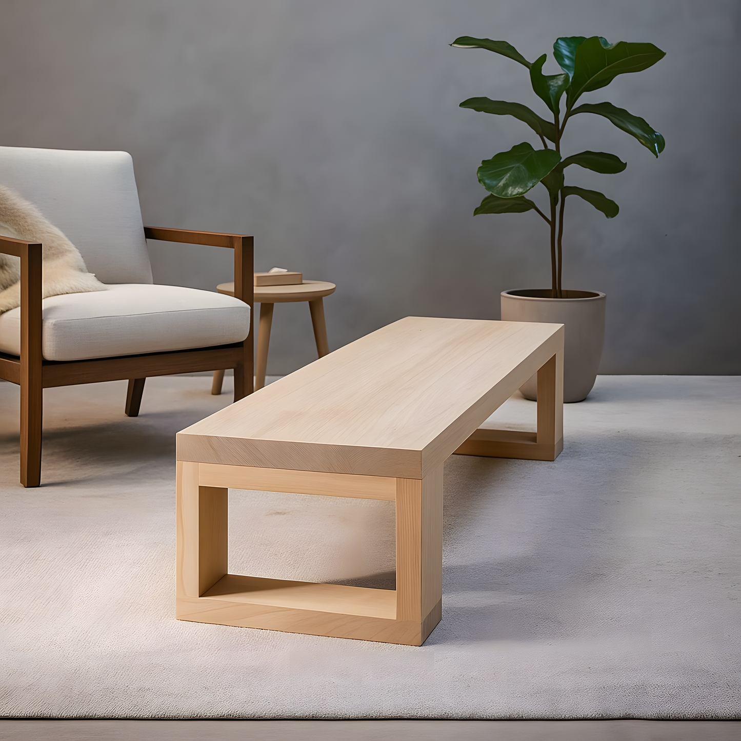 Minimalist Solid Wood Bench & Coffee Table – Handmade Multi-Purpose Natural Furniture
