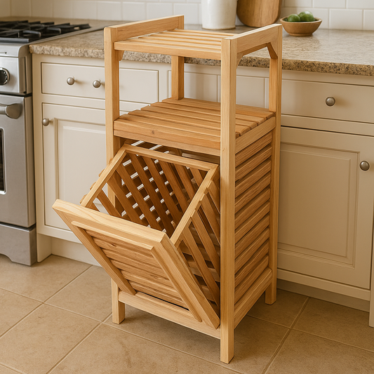Multi-Purpose Wooden Organizer – Laundry Hamper, Bread Storage & Shelf Rack | Rustic Home Decor